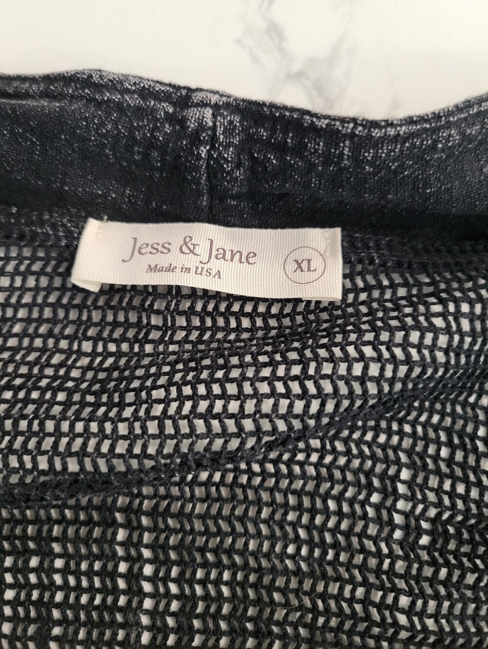Jess & Jane Mineral Wash Charcoal Cotton Mesh Button Front Lagenlook Cardigan - Picture 3 of 8